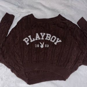 PLAYBOY by pacsun brown knitted sweater with letter embroidery LOGO